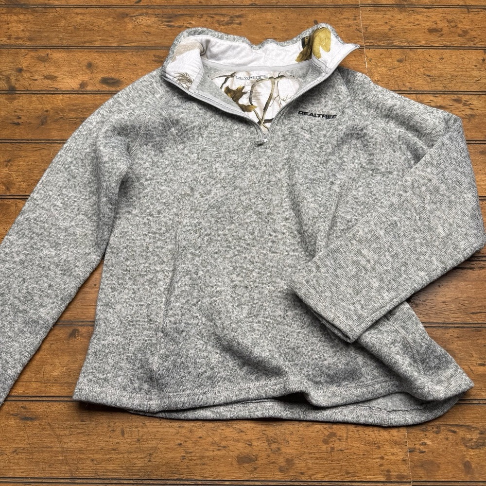 Realtree Fleece Sweater Mens‎ Size Large Gray Long Sleeves 1/4 Zip Pullover